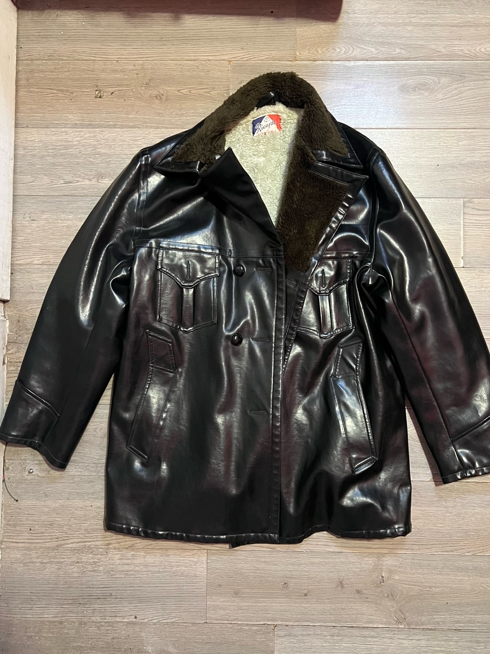 Vintage Ricardo Genuine Leather Sherpa-Lined Car Coat